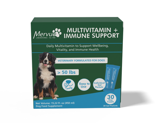 Mervue SuperVit Dog multivitamin packaging with pump dispenser