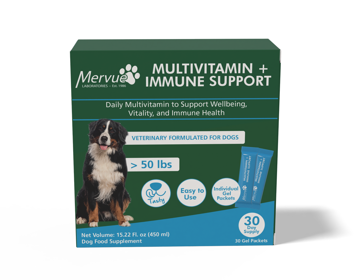 Mervue SuperVit Dog multivitamin packaging with pump dispenser